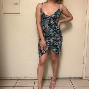 Palm and Flower Print Wrap Dress